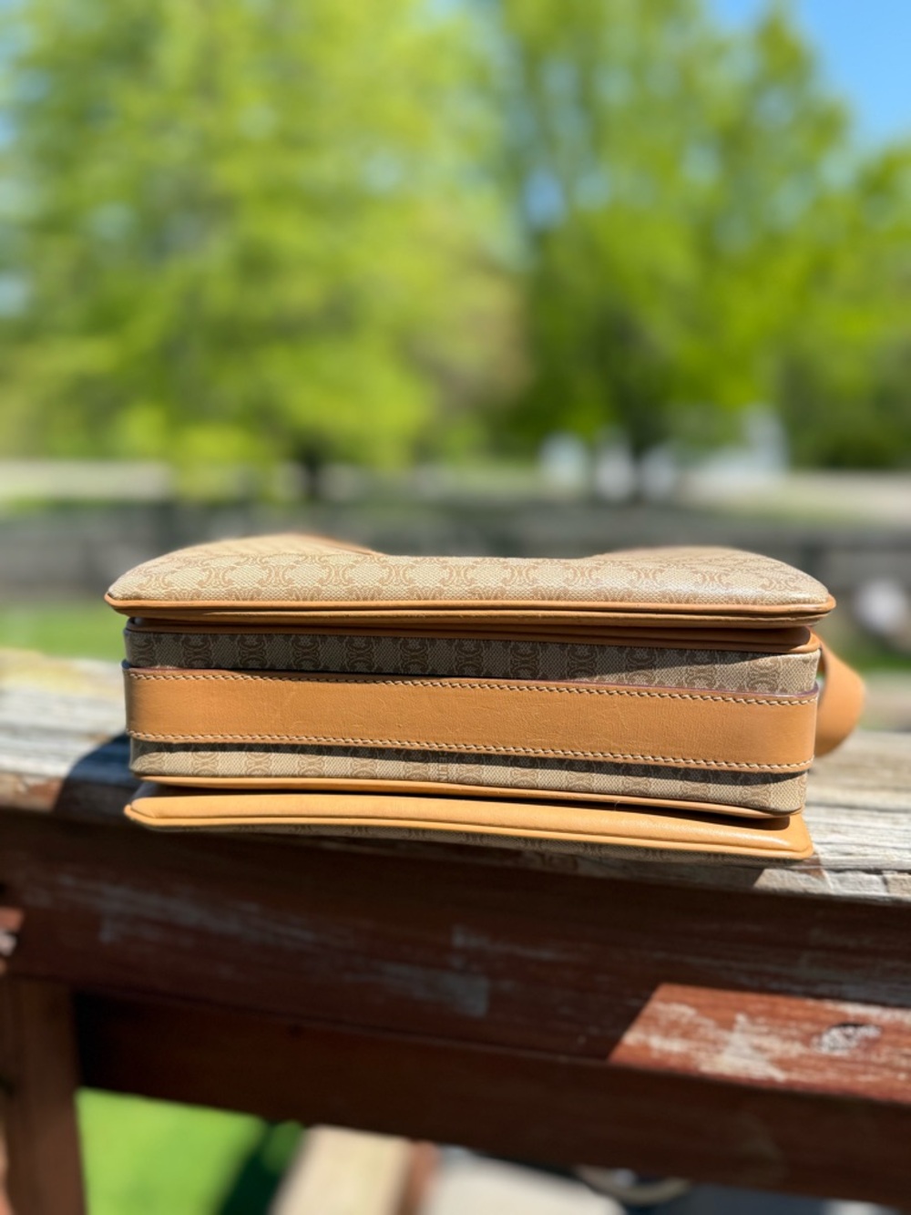 Celine Beige Monogram Crossbody with Tan Leather Trim - Picture 7 of 10
